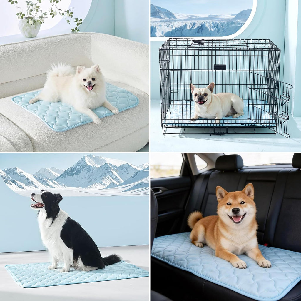 GASUR Cooling Mat for Dogs, Q-Max>0.5 Instant Temp Drop Dog Cooling Mats for Puppy & Cats, Cooling Pad for Dog - Indoor Outdoor Travel Use, Snag Resistant，Machine Washable & Anti-Slip, 20"X16" Blue