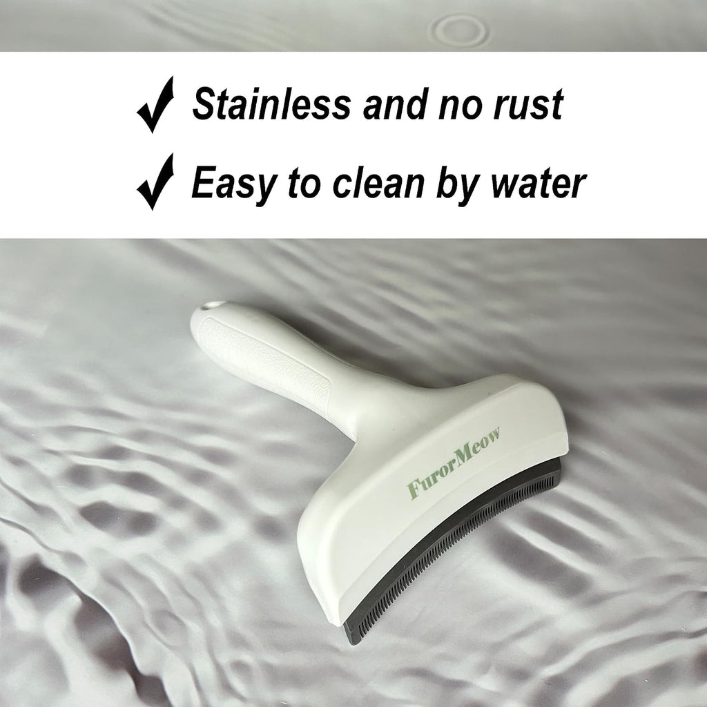 Pet Deshedding Tool with Curve Blade, Cat Grooming Brush, Tight V-shaped Teeth Shedding Comb for Cats and Dogs (White, Large)