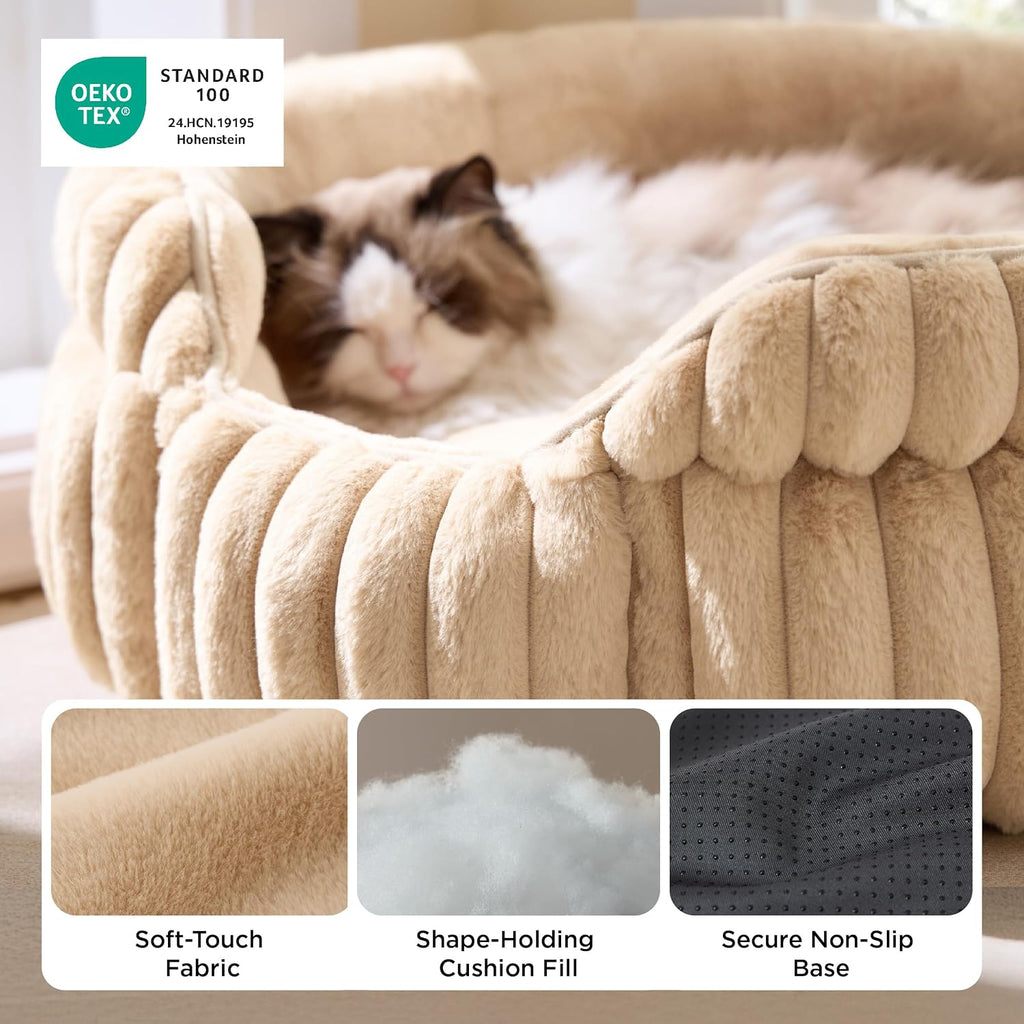 Bedsure ComfyFleece® Washable Cute Large Cat Bed,Soft Round Puppy Bed,23in