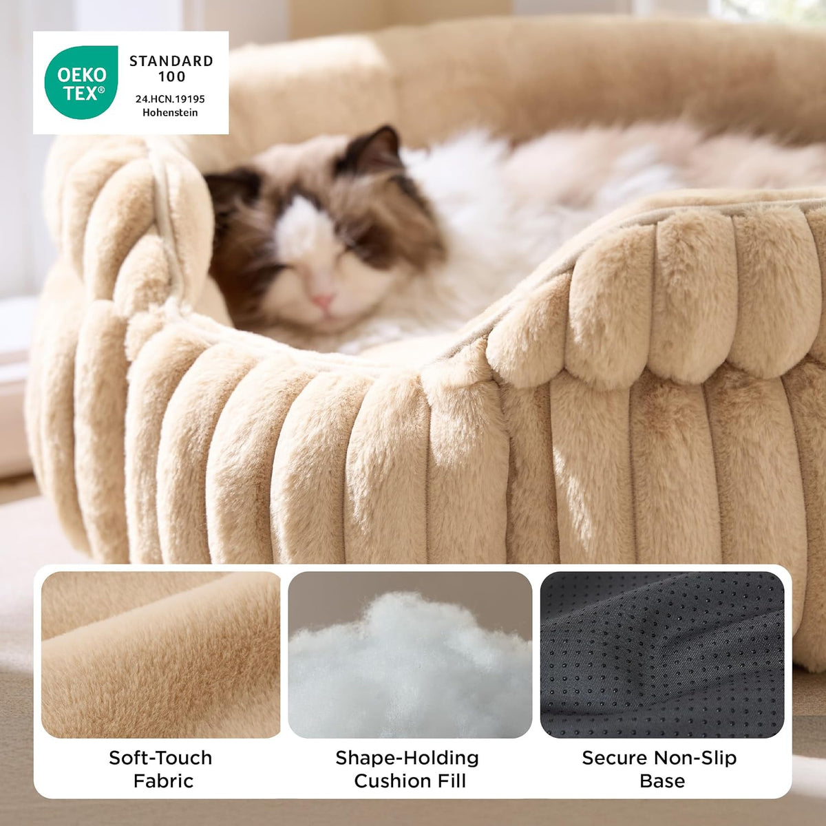 Bedsure ComfyFleece® Washable Cute Large Cat Bed,Soft Round Puppy Bed,23in