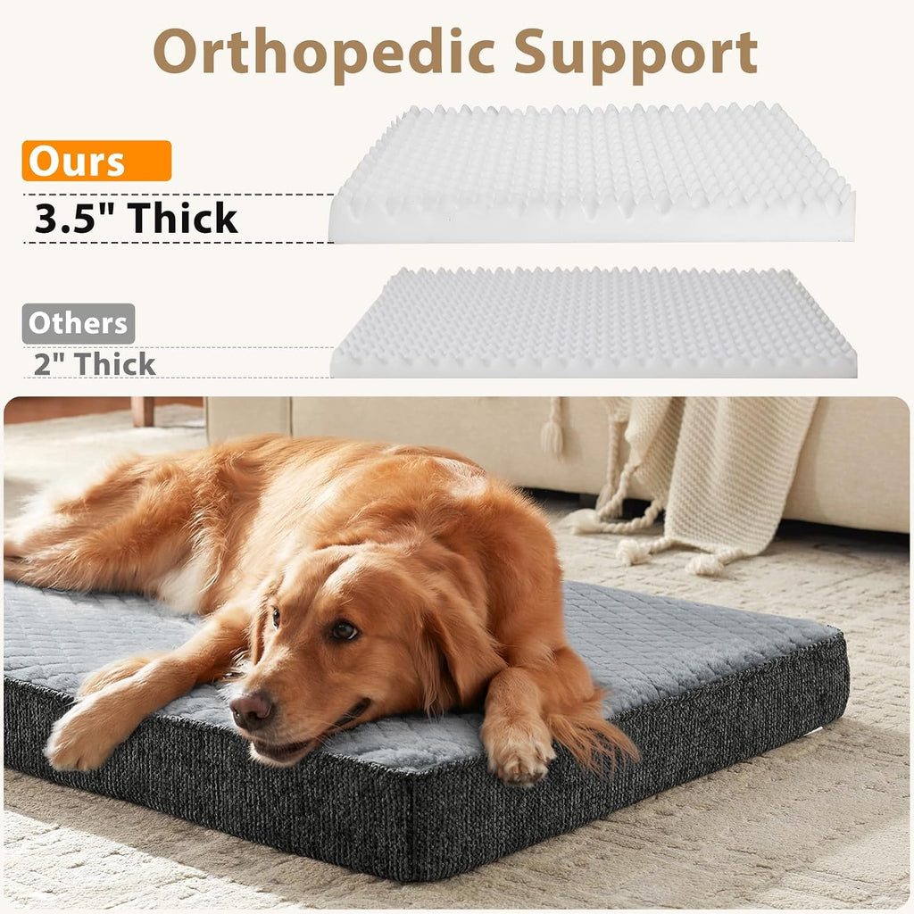 JOEJOY Orthopedic Dog Bed for Large Dogs, Washable Dog Crate Bed Large Sized with Removable Cover, Egg Memory Foam Big Pet Beds, Light Grey, 35"x22"