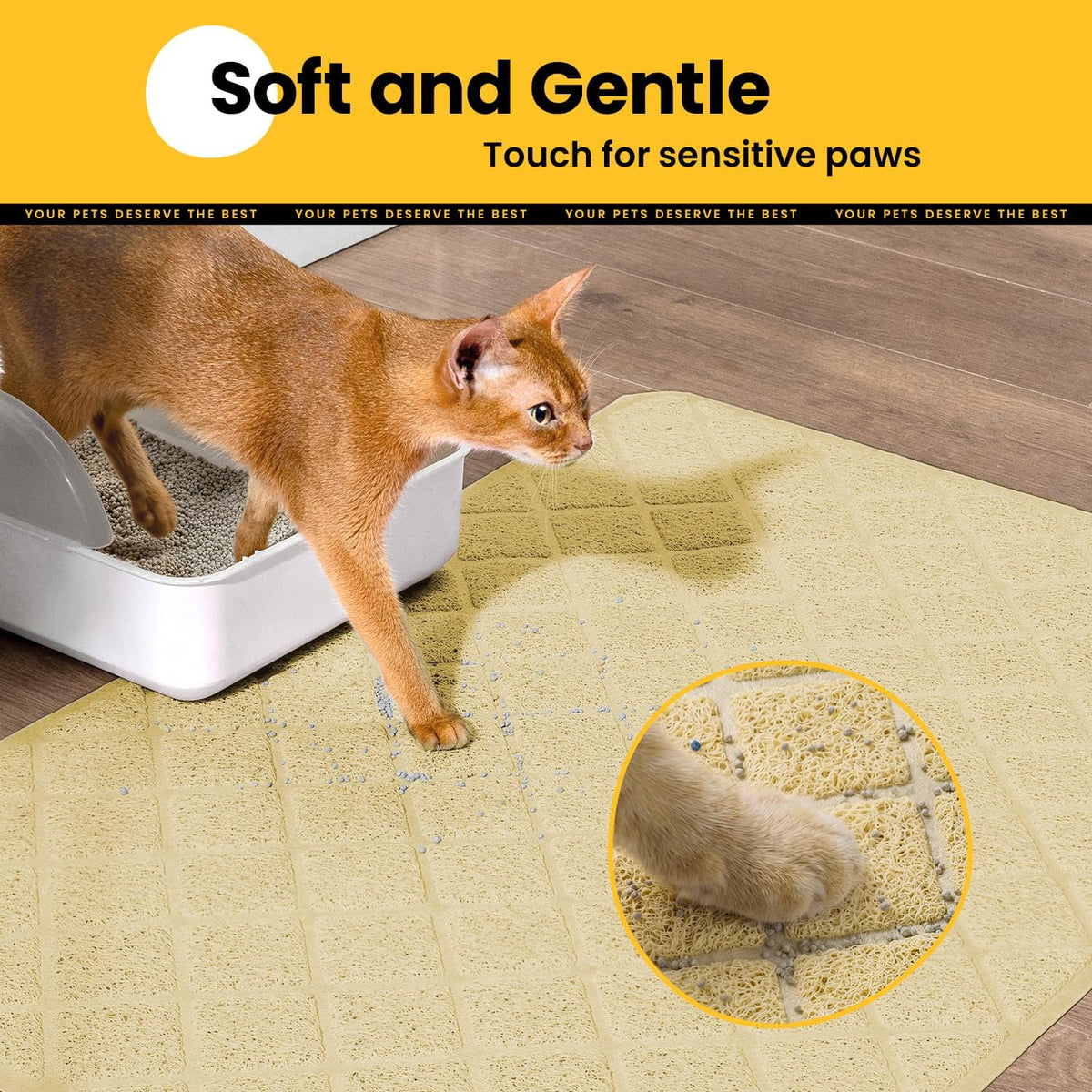 Conlun Cat Litter Mat Litter Trapping Mat, Premium Durable PVC Grid Mesh with Scatter Control, Non-Slip, Less Waste Cat Litter Box Mat, Soft on Kitty’s Paws, Urine Waterproof, 24" x 17" Beige