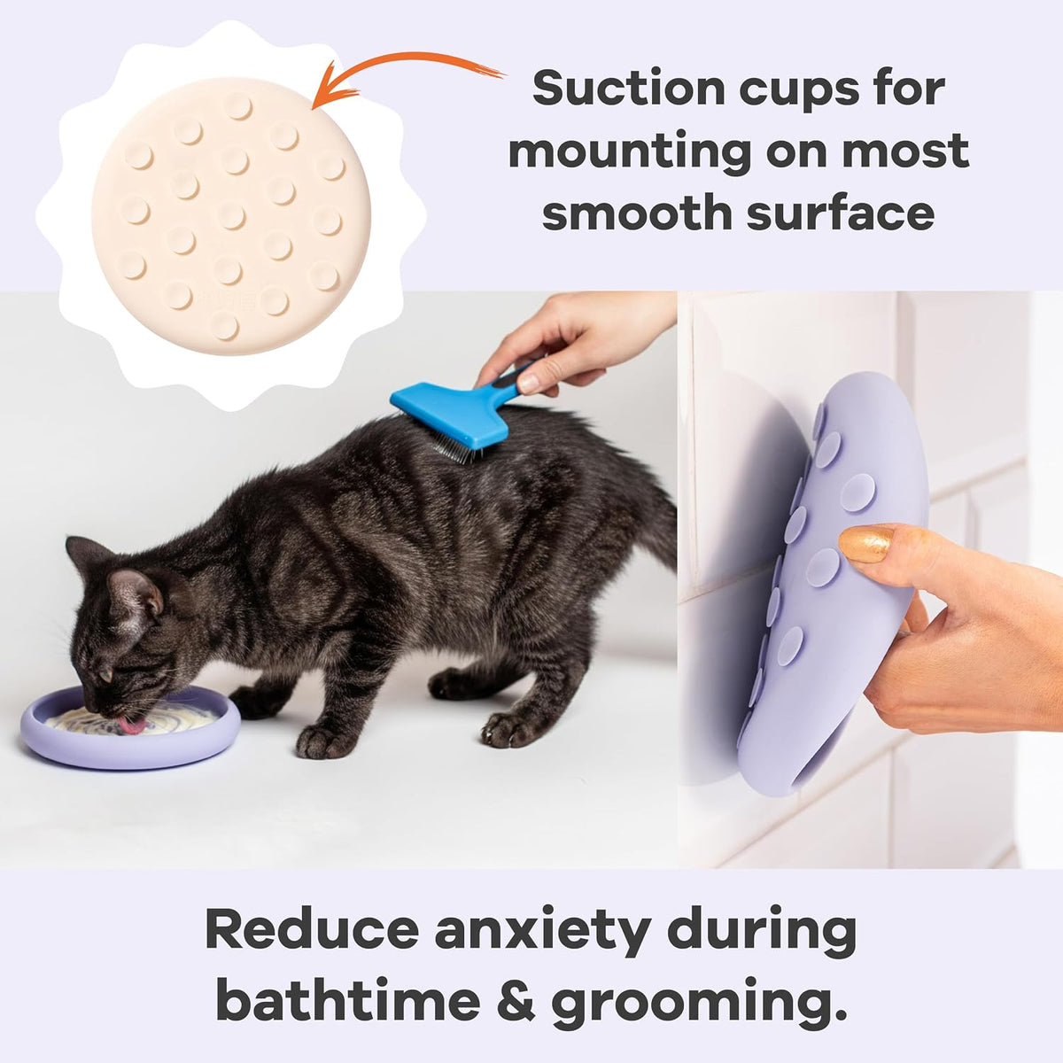 Lick Dish - Silicone Lick Mat + Slow Feeder for Cats & Small Dogs (Almond)
