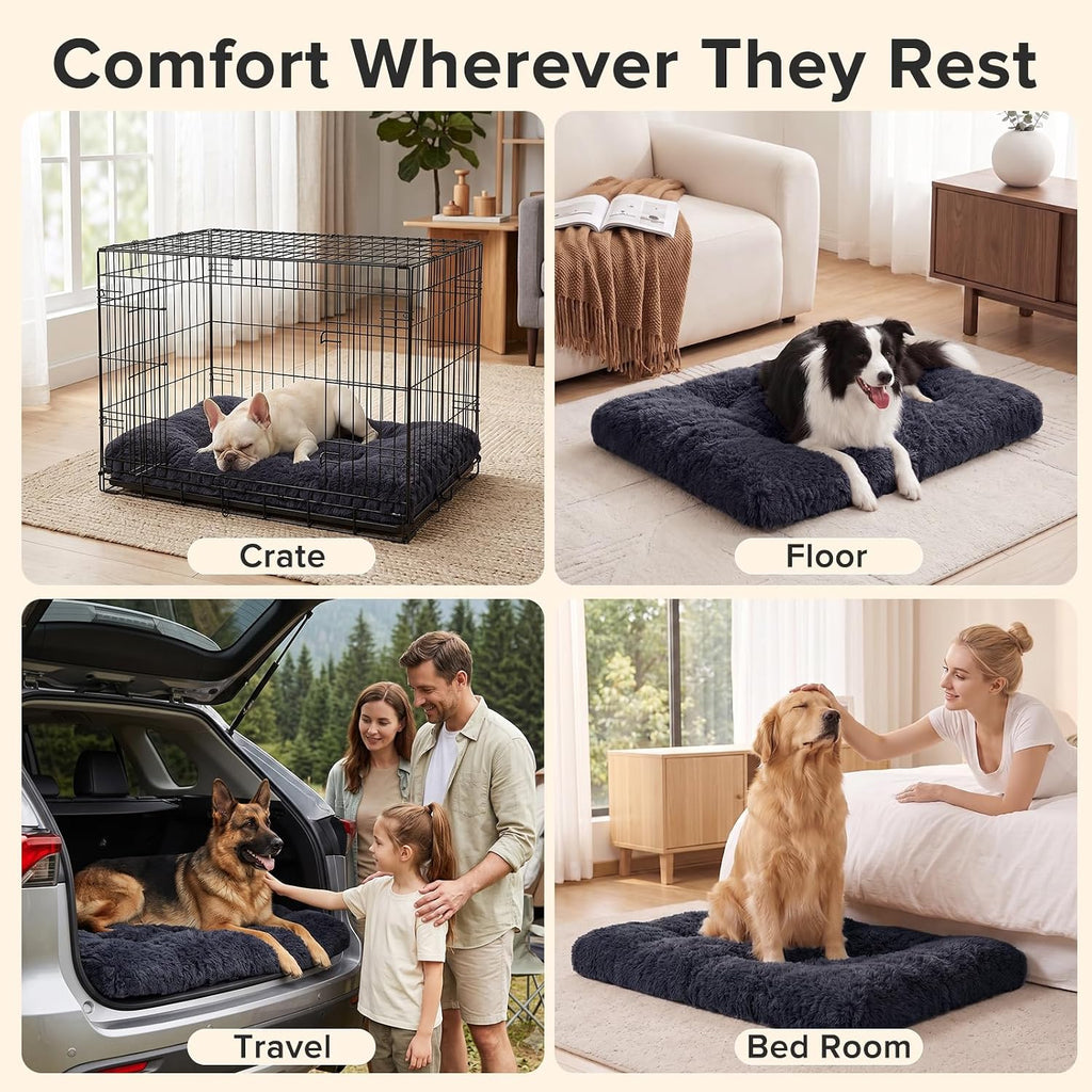 JOEJOY Dog Bed Crate Pad, Deluxe Plush Washable Dog Beds Fulffy Soft Kennel Pad Anti-Slip Pet Sleeping Mat for Small Dogs, 23" x 18", Dark Grey