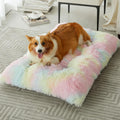 BFPETHOME Dog Beds for Large Dogs, Plush Dog Crate Bed Fluffy Cozy Kennel Pad for Sleeping &Ease Anxiety, Washable Pet Mats with Anti-Slip Bottom for Large Medium Dogs, Pet Bed, Rainbow
