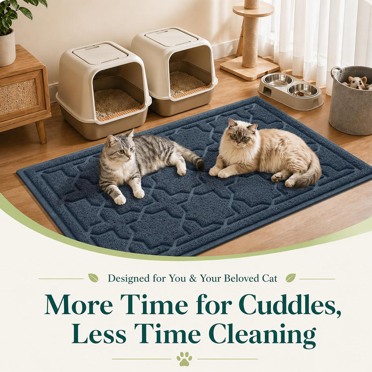 Yimobra Cat Litter Mat, Waterproof Litter Trapping Mat, 24x20, Dark Blue | PVC Litter Box Mat with Non Slip Backing, Easy Clean Surface and Scatter Control Design for Cleaner Floors