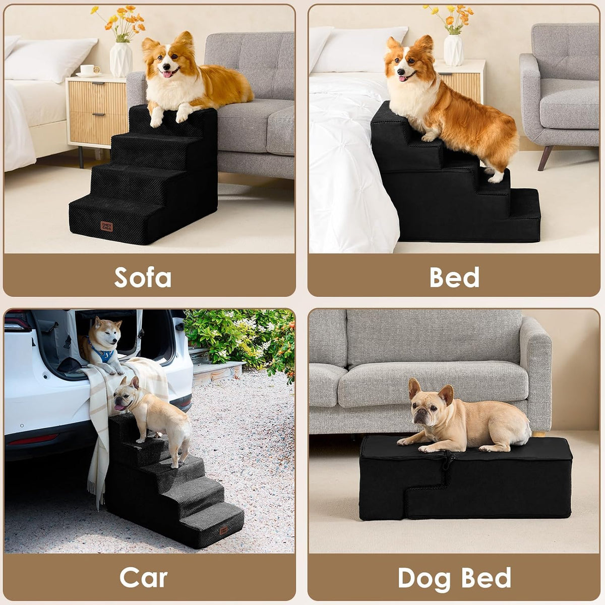 EHEYCIGA Dog Stairs for High Bed 22.5" H, 5-Step Dog Steps, Black