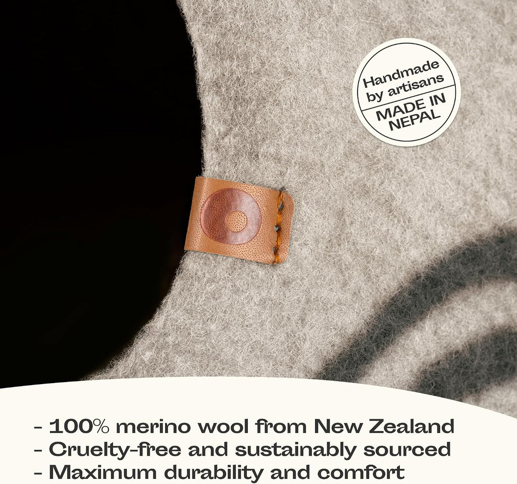 MEOWFIA Cat Cave - New Zealand Wool Bed for Indoor Cats (Light Gray)