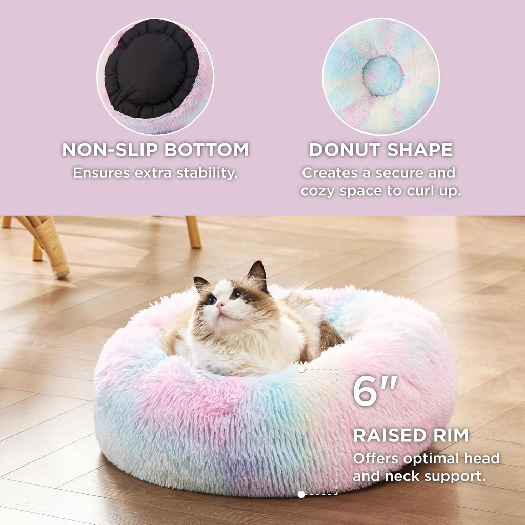 Bedsure Calming Cat Beds Donut Round Washable Kitten Bed,20 inches