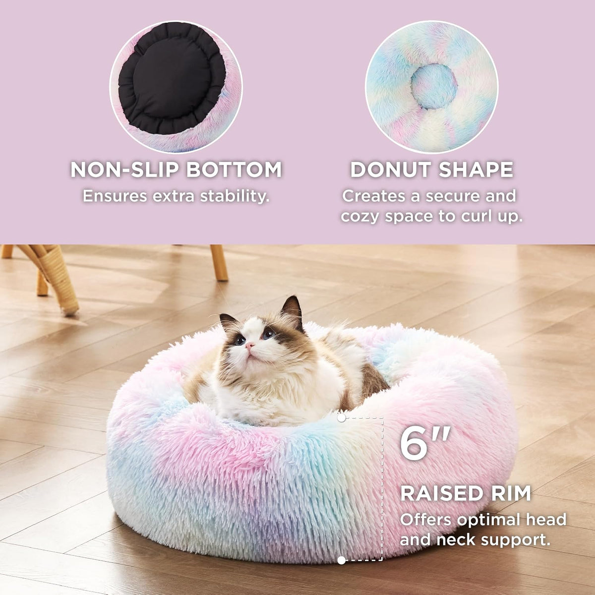 Bedsure Calming Cat Beds Donut Round Washable Kitten Bed,20 inches