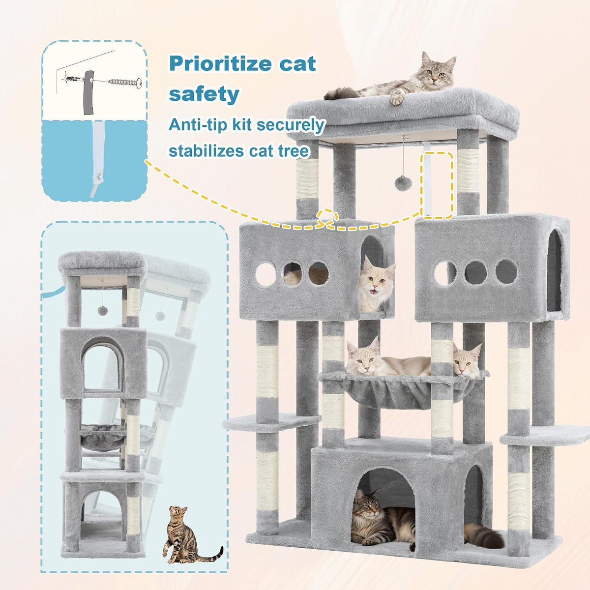 Hey-brother Cat Tree Tower with Sturdy Wide Base, Large Platforms, MPJ083W