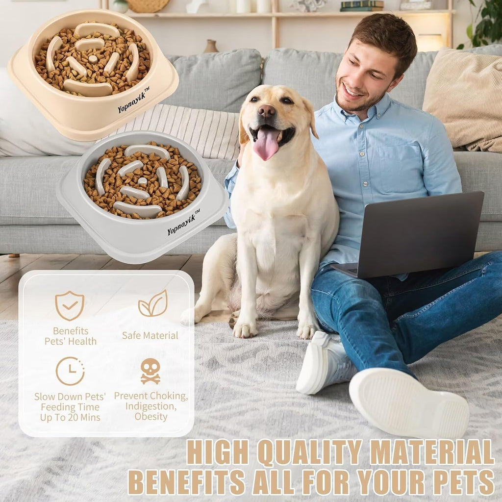 2 Pack Slow Feeder Dog Bowls for Large Dogs | Non-Slip Base, Anti-Choking Design, Reduces Bloating & Overeating, Easy to Clean, 4 Cups