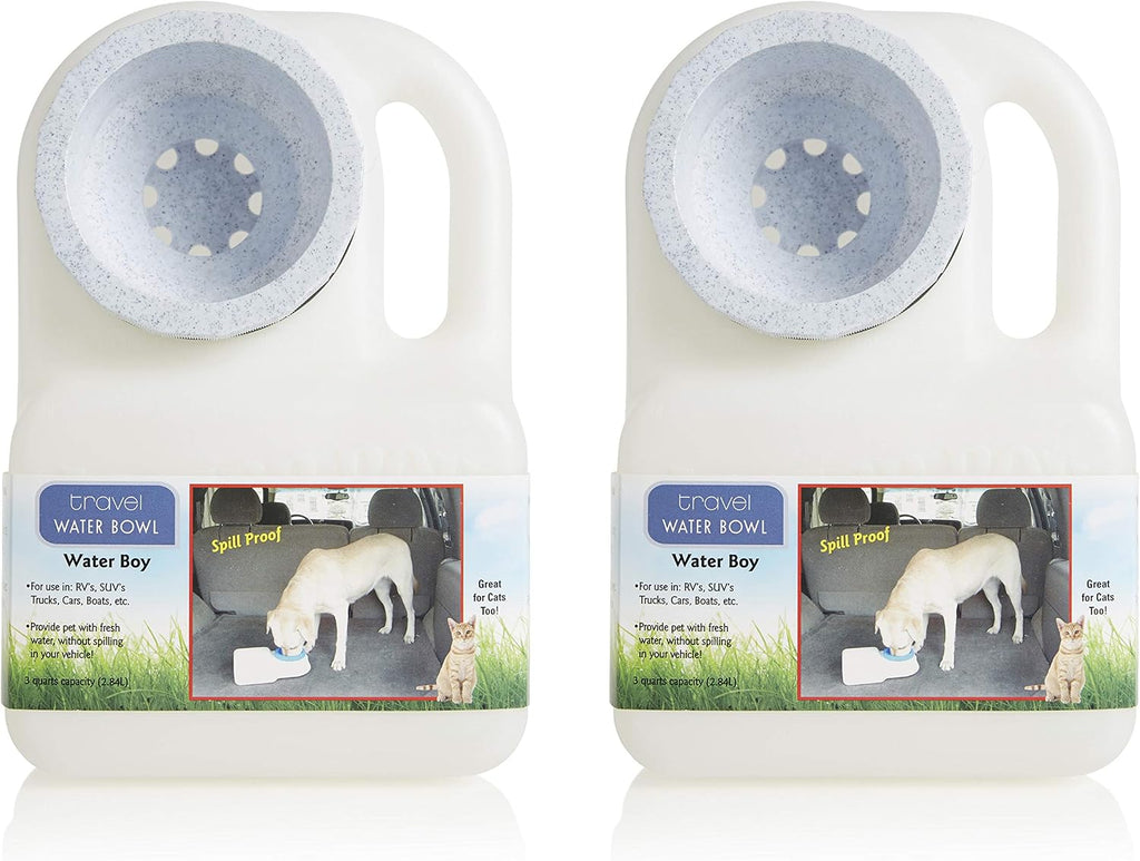Lixit® Water Boy Portable Travel Dog Bowl - 3 Quart Spill Free Self Filling Pet Water Bowl - Made in USA (White, 2 Pack) 
