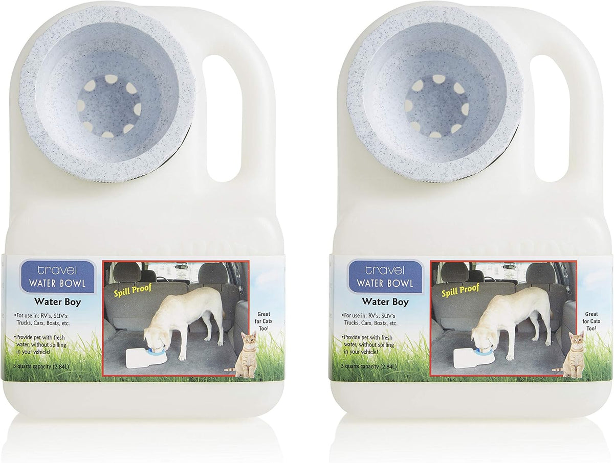 Lixit® Water Boy Portable Travel Dog Bowl - 3 Quart Spill Free Self Filling Pet Water Bowl - Made in USA (White, 2 Pack) 