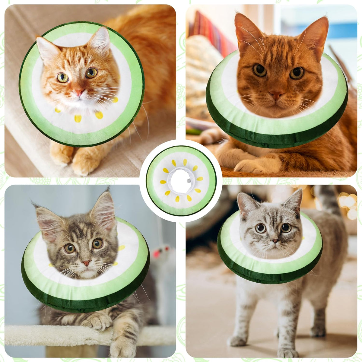 Cat Cone Collar Soft, Adjustable Cat Recovery Cone (Cucumber, S)