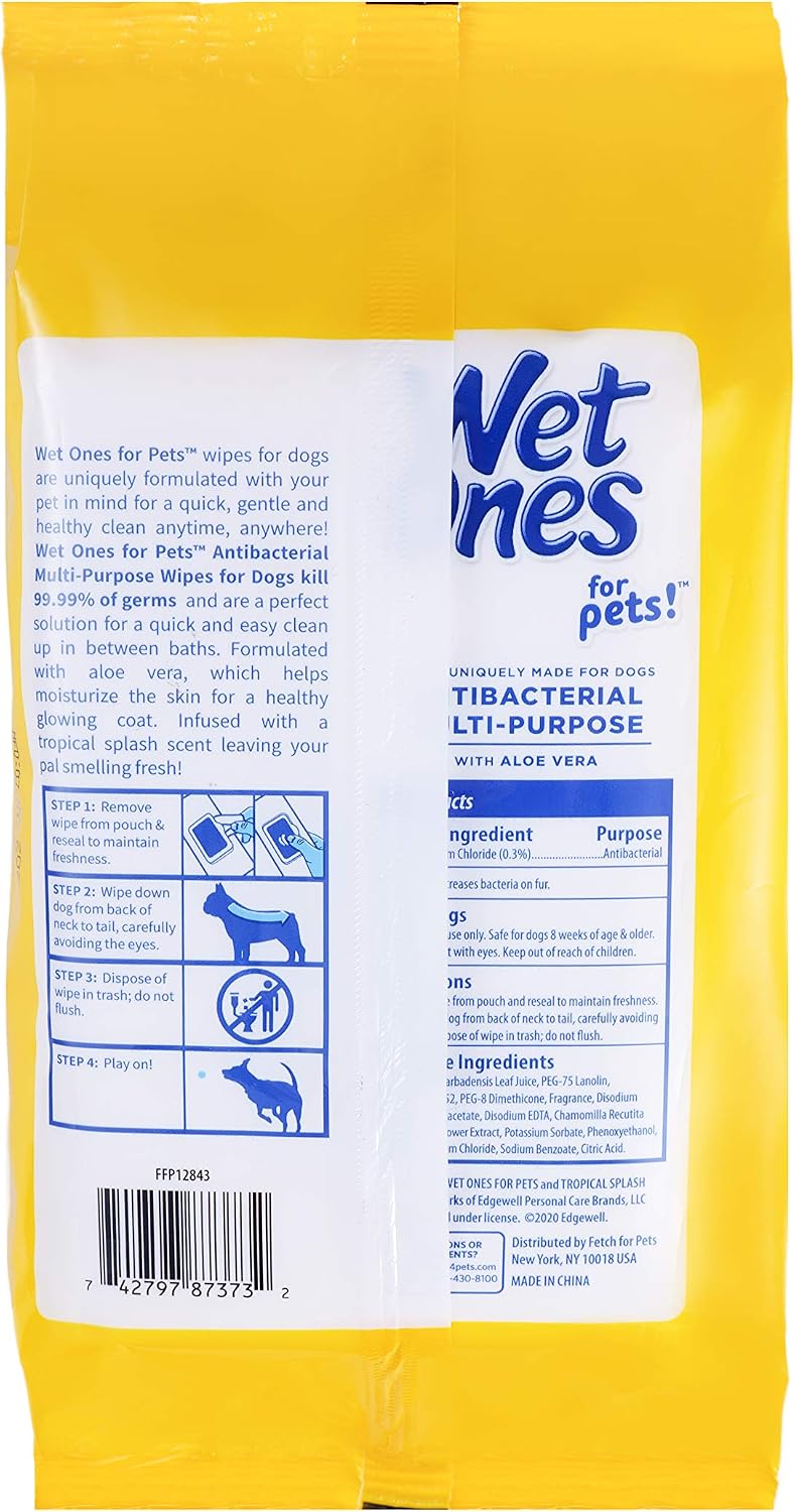 Wet Ones for Pets Multipurpose Dog Wipes, Tropical Splash, 100 Count, 12-Pk
