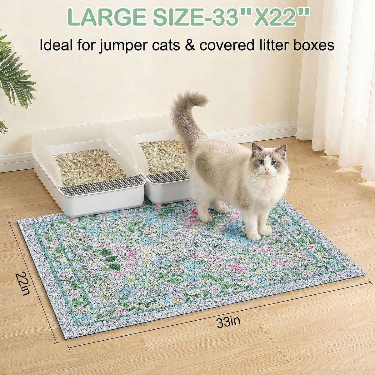 Glittme Cat Litter Mat, 33"x22" Non-Slip Washable Trapping Mat for Cats | Litter Trapping Mat With Thick PVC Coil To Catch Scatter, Soft On Paws And Waterproof Bottom To Protect Floors