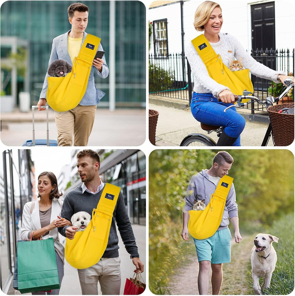 CUBY Dog and Cat Sling Carrier - Hands Free Reversible Small Pet Sling Carrier Bag - Soft Pouch and Tote Design - Suitable for Puppy, Small Dogs Cats Outdoor Travel(Yellow)
