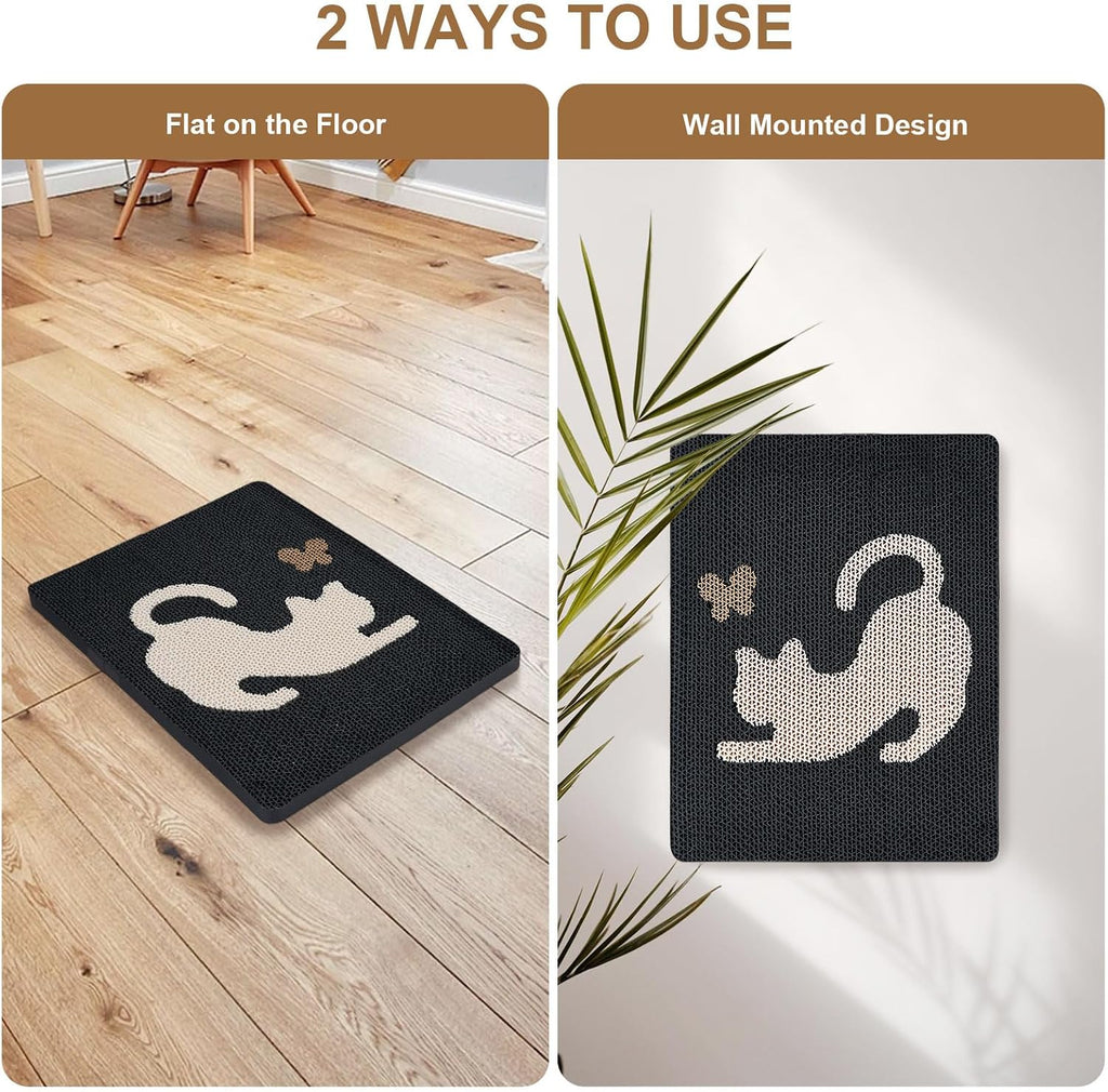 Ownpets Wall Cat Scratcher, Cute Vertical Cat Scratching Board, Wall Mounted Cat Scratch Pad for Wall, Glass, Wood, and Tile, Furniture Protector, Black