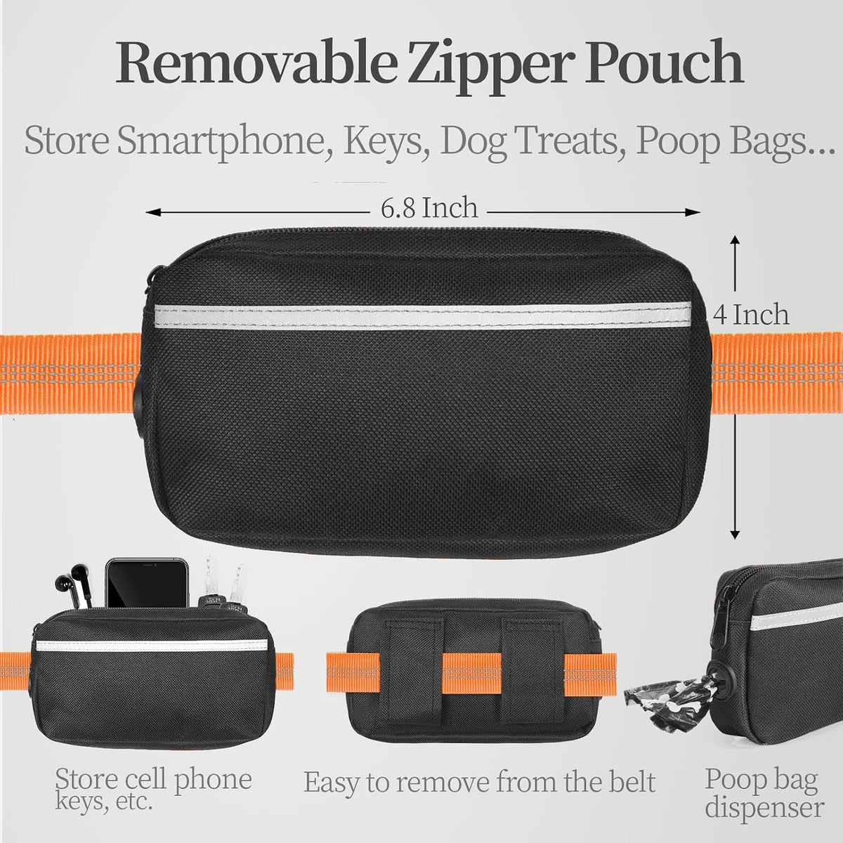 iYoShop Hands Free Dog Leash with Zipper Pouch, Large, 25-120 LBS, Orange
