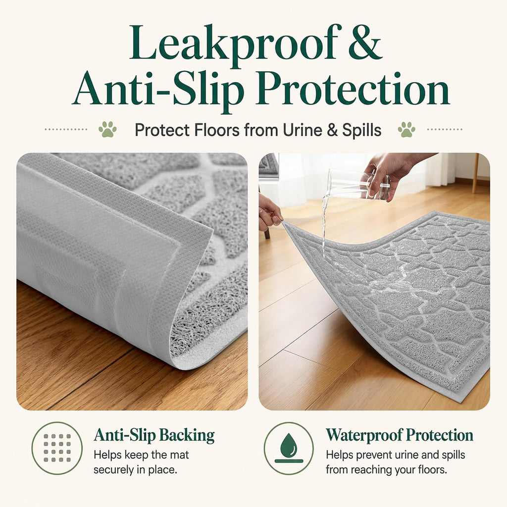 Yimobra Cat Litter Mat, Waterproof Litter Trap Mat, 35.4x23.6, Grey | PVC Litter Box Mat with Non Slip Backing, Easy Clean Surface and Scatter Control Design for Cleaner Floors
