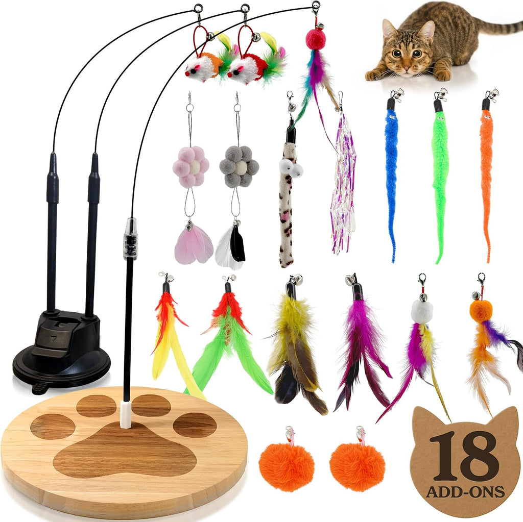 Cat Toys for Indoor Cats, Interactive Cat Toy Wand, Kitten Stuff, 18 Lures