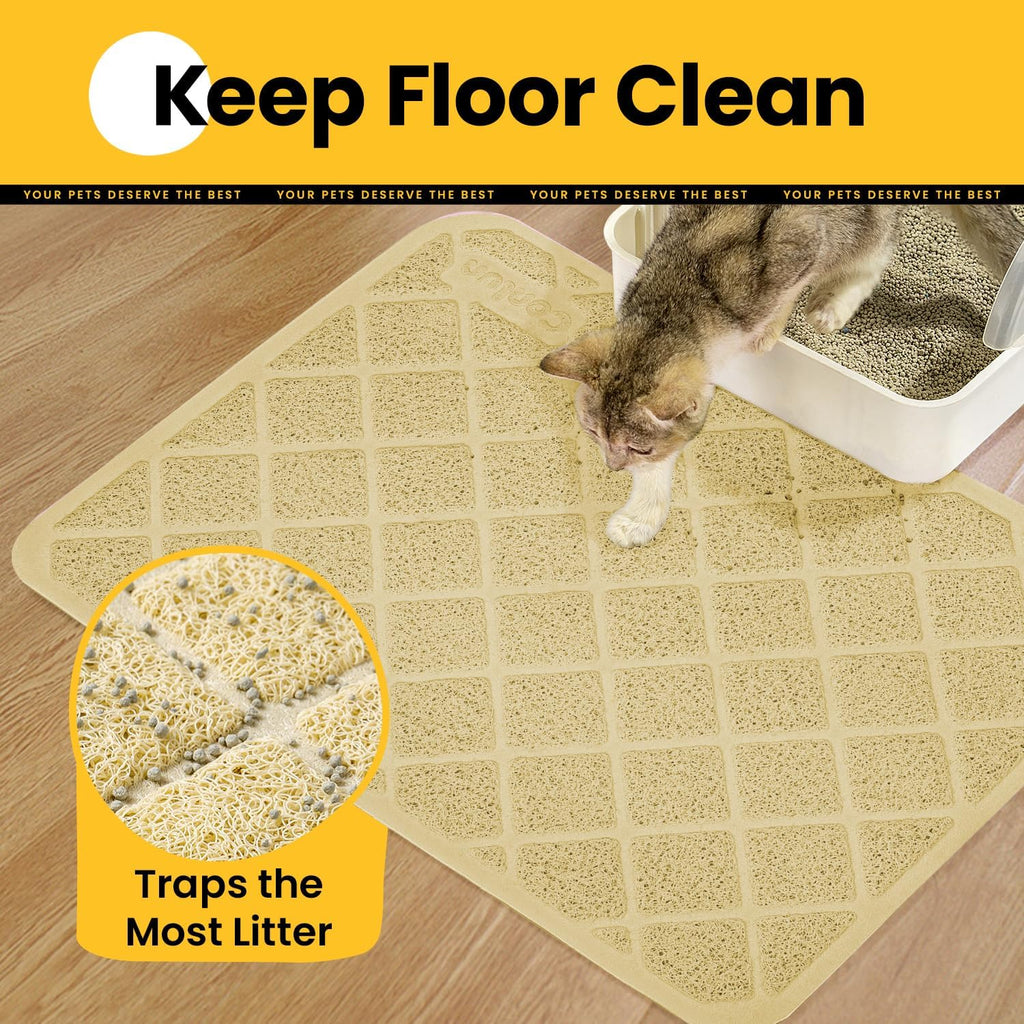 Conlun Cat Litter Mat Litter Trapping Mat, Premium Durable PVC Grid Mesh with Scatter Control, Non-Slip, Less Waste Cat Litter Box Mat, Soft on Kitty’s Paws, Urine Waterproof, 24" x 17" Beige