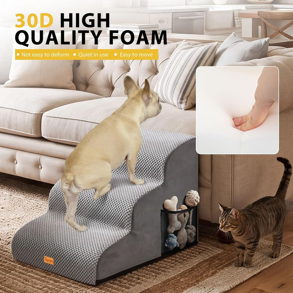 Dog Stairs for Small Dogs, 3-Step Non-Slip Foam Pet Steps for Couch Bed