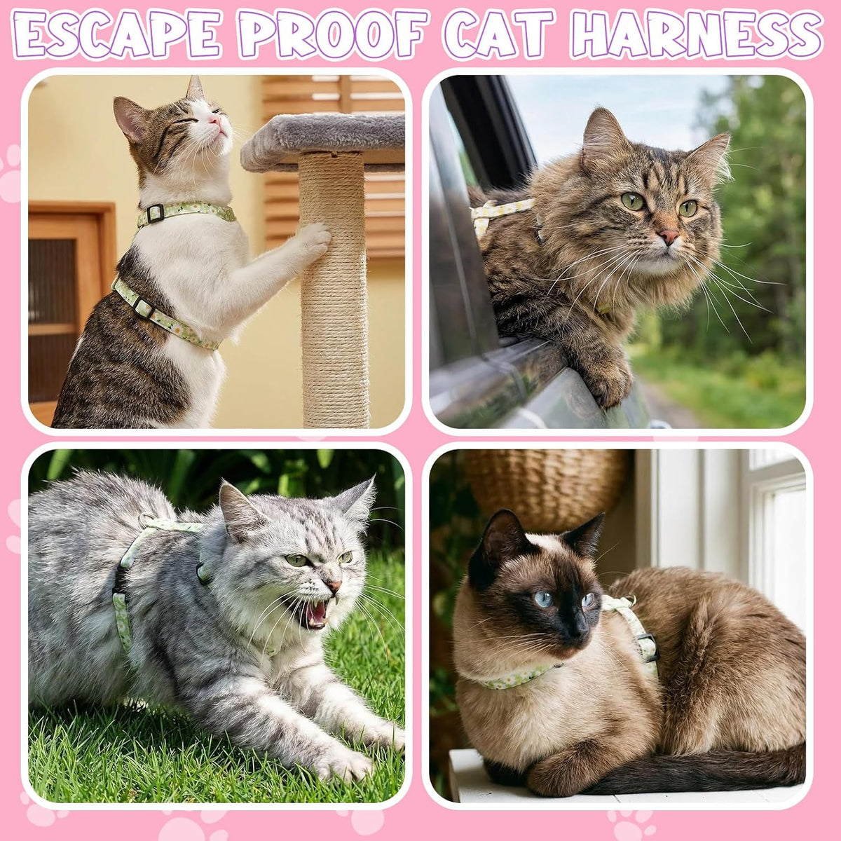 2 Pack Floral Cat Harness and Leash Escape Proof Adjustable Kitten Harness