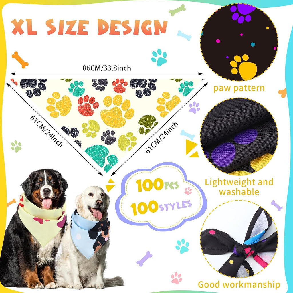 Huhumy 100 Pcs Paw Dog Bandanas Bulk XL Paw Grooming Bandanas for Dogs