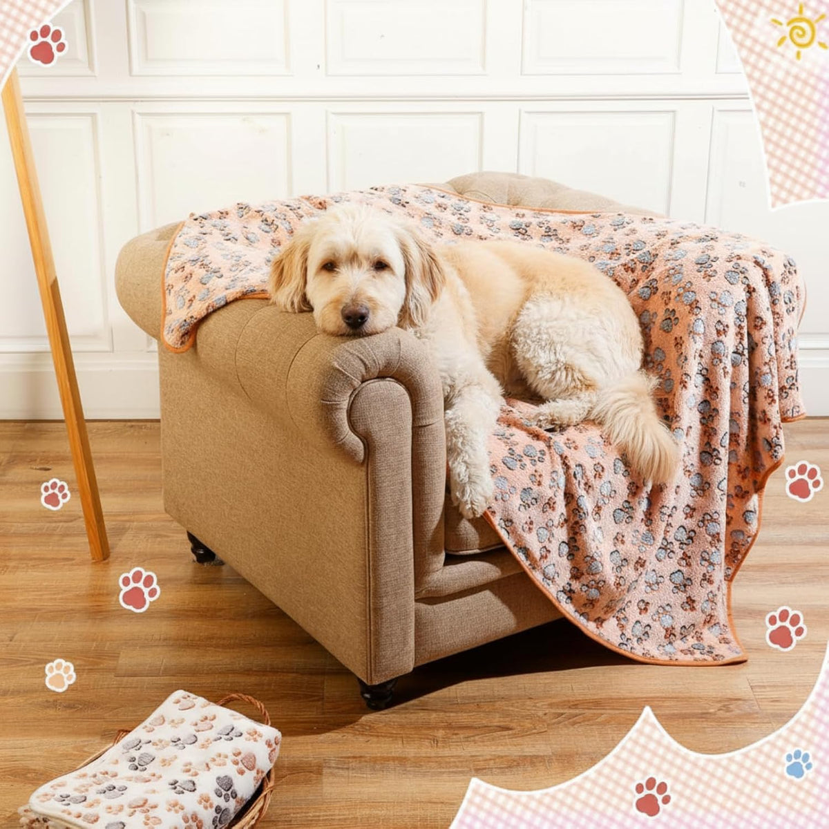 Tatuo 4 Pcs Fleece Dog Blankets for Puppy Cat, Mixed, 51 x 63 in, Paw