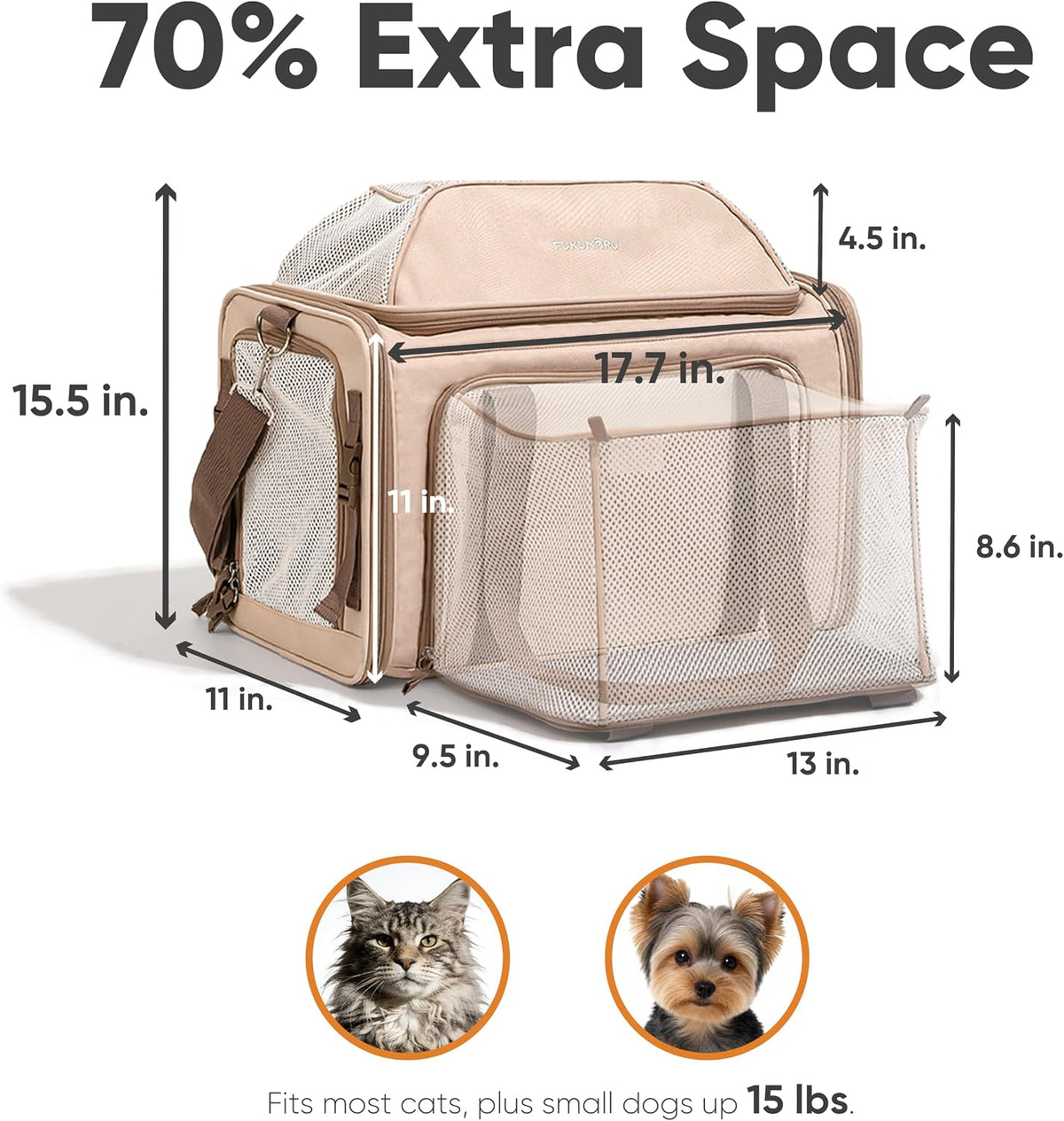 FUKUMARU Expandable Cat Carrier Large, Soft Pet Carrier Airline Approved