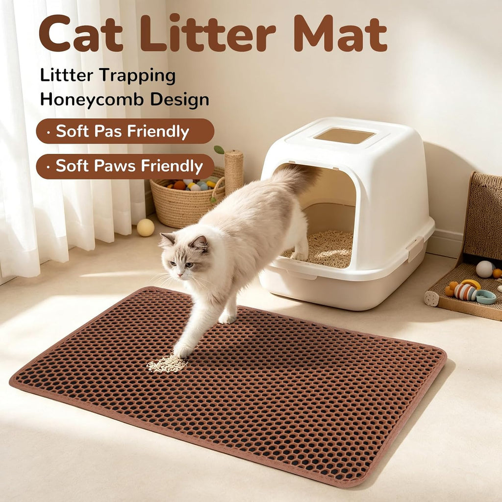 Cat Litter Mat 30"x24", Double Layer Waterproof Litterbox Mat, Brown