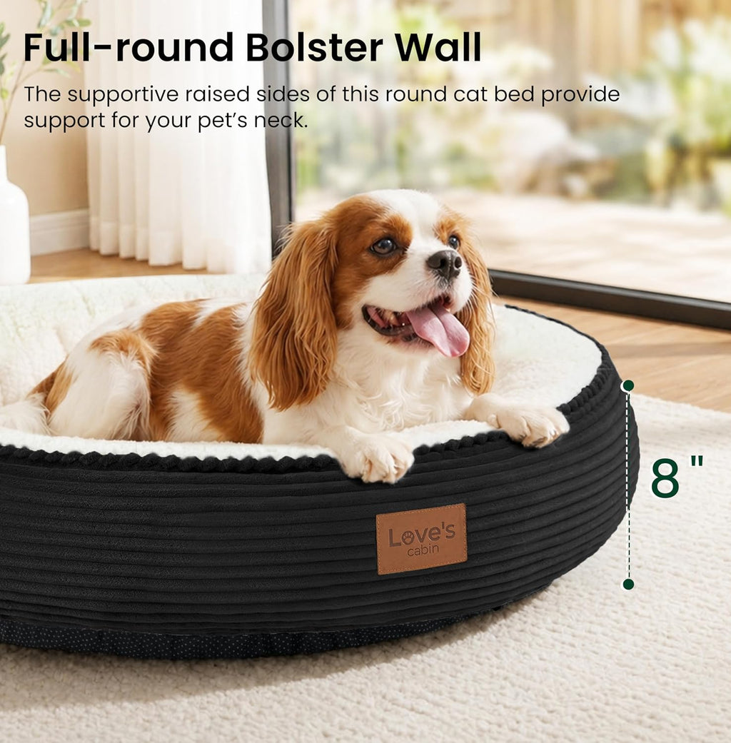 Love's cabin Round Donut Cat and Dog Cushion Bed, 30in Pet Bed for Medium or Large Dogs, Anti-Slip & Water-Resistant Bottom, Soft Durable Fabric Pet Beds, Washable Calming Cat Bed, Black
