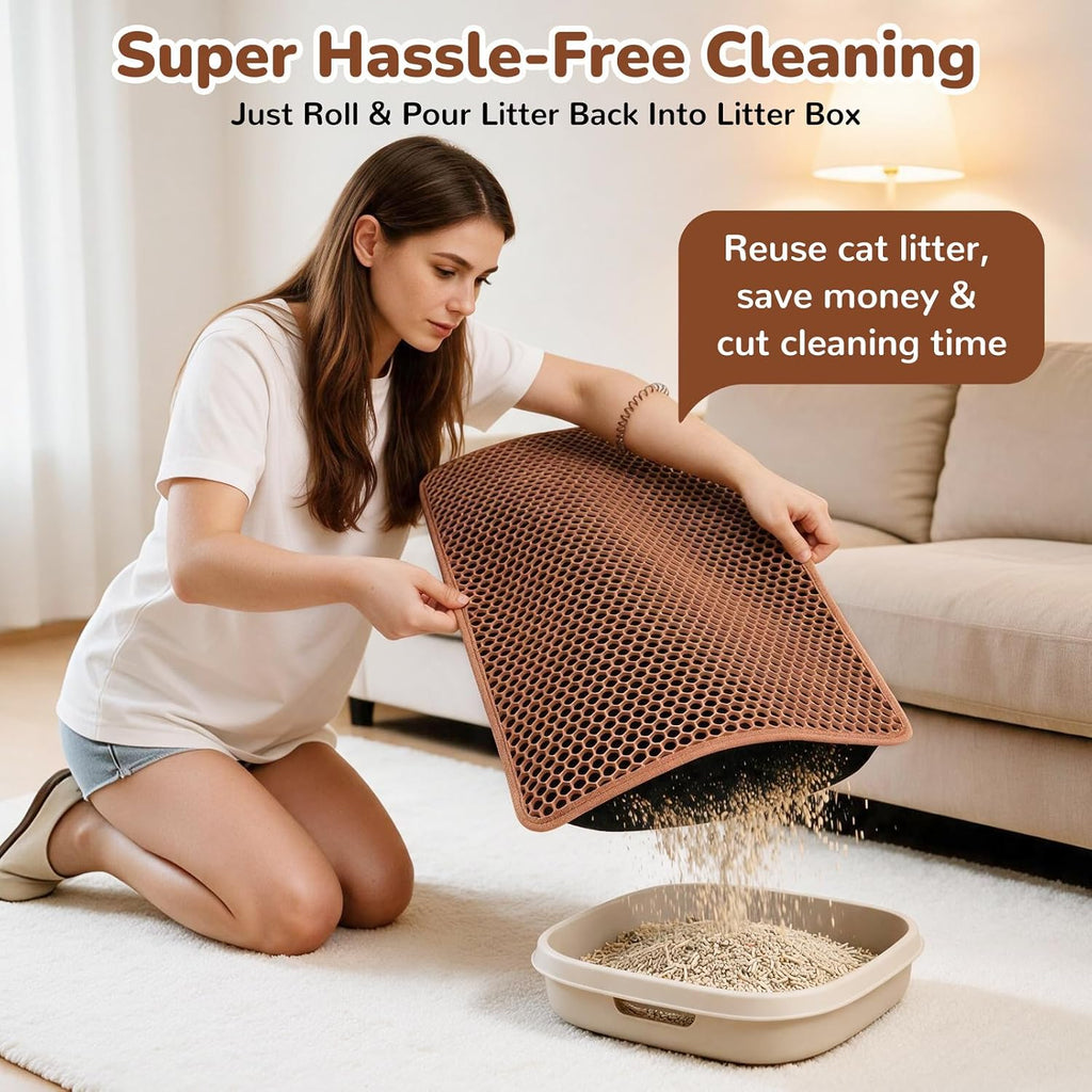 Cat Litter Mat 30"x24", Double Layer Waterproof Litterbox Mat, Brown