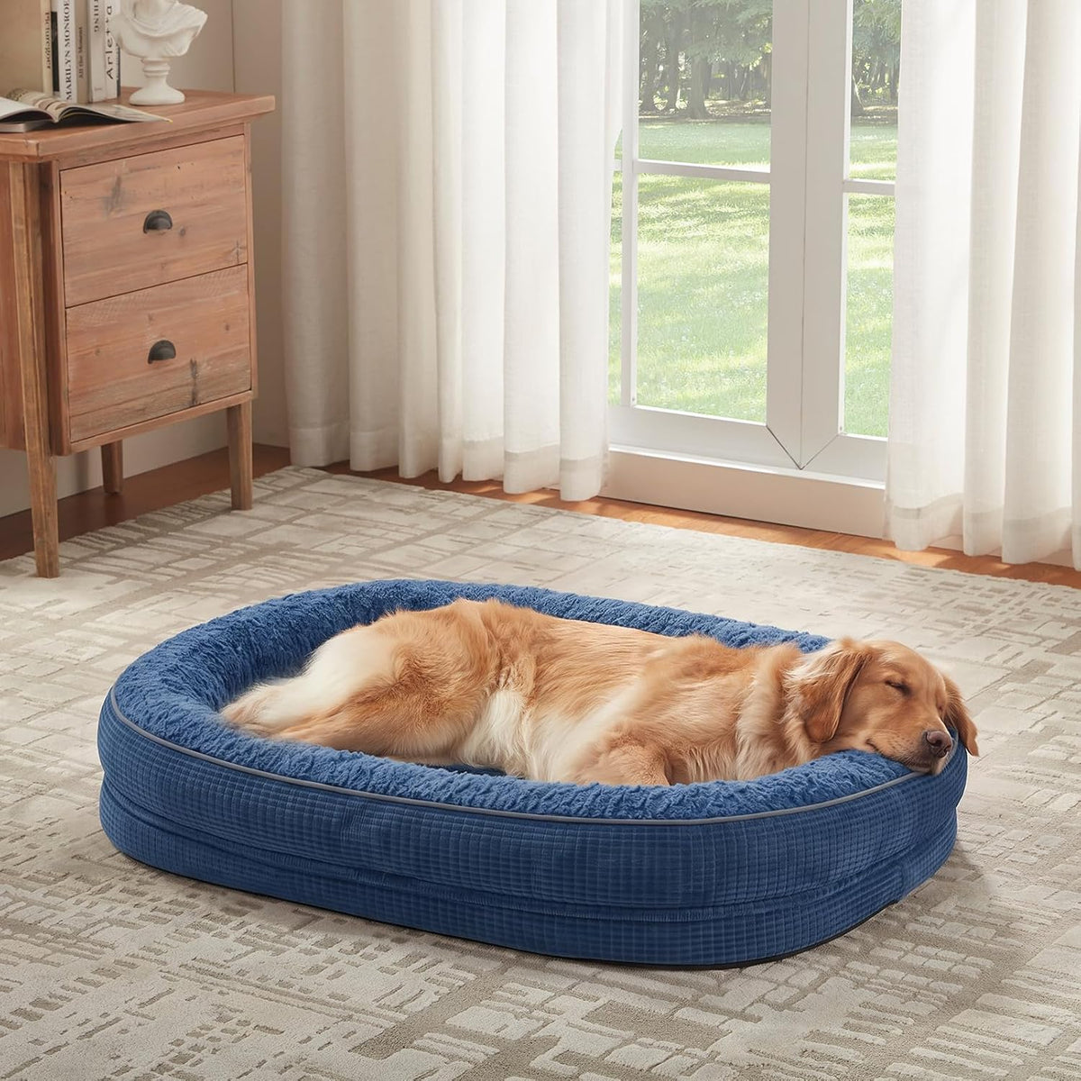 JOEJOY XL Orthopedic Dog Bed for Large Dogs, 360° Oval Bolster, 45"