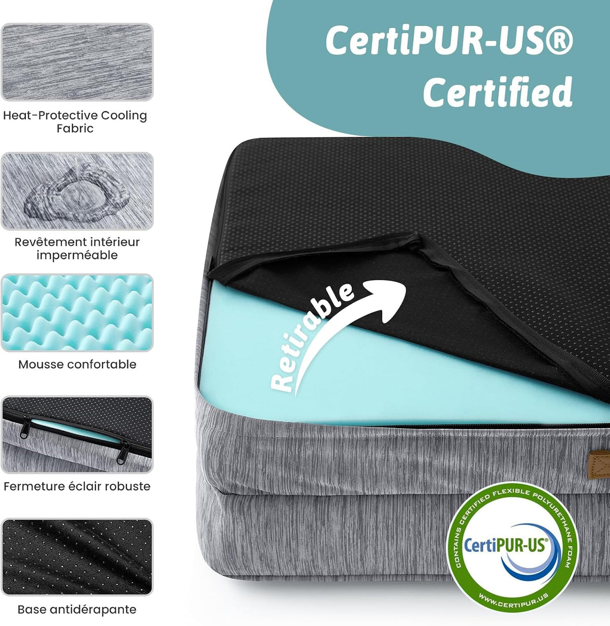 COZY KISS Orthopedic Dog Cooling Bed Washable for Extra Large Dogs, XL