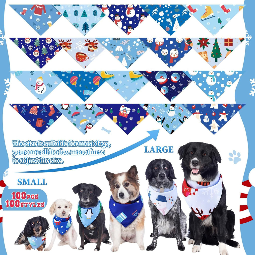 Huhumy 100 Pcs Winter Dog Bandanas Bulk Snowflake Bandanas for Dogs