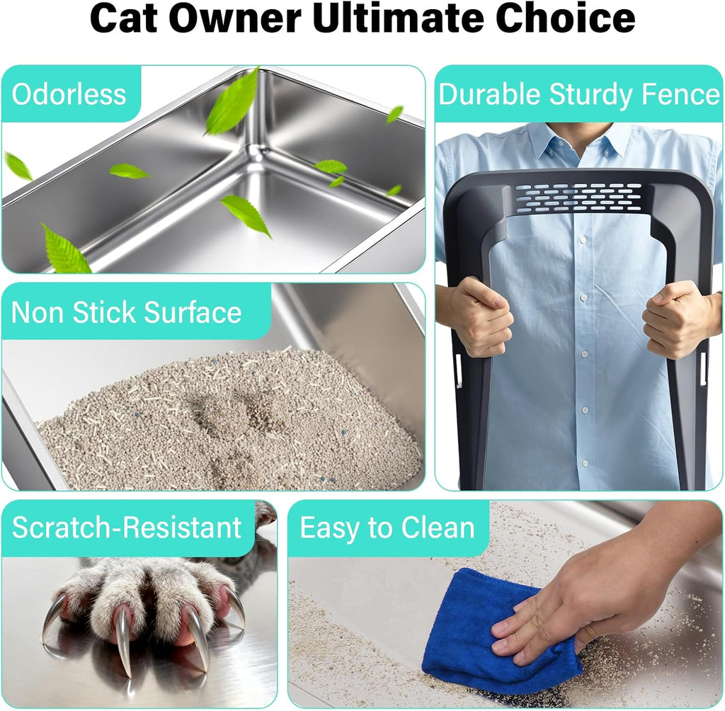 Stainless Steel Litter Box, XL Metal Litter Box with High Sides Lid
