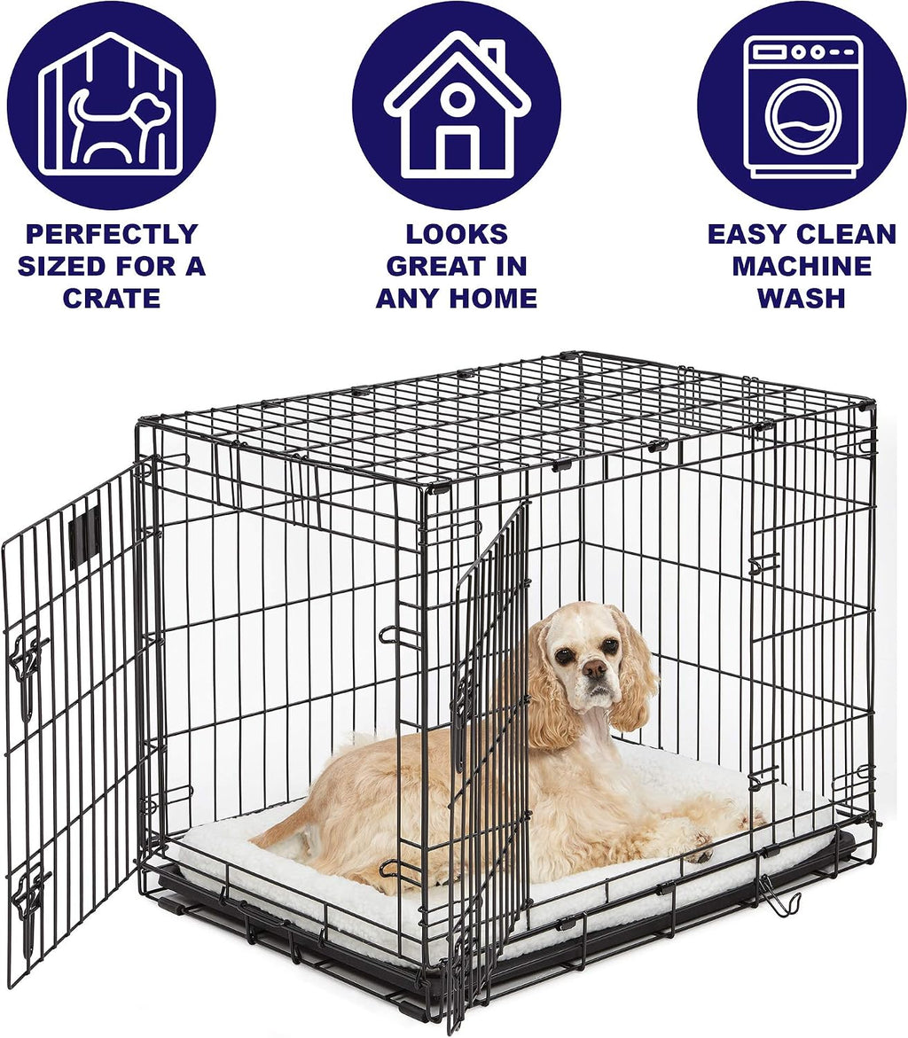 QuietTime by MidWest 18" Dog Crate Bolster Bed, White Fleece, Toy Breeds | Crate Mat, Measures 16.86 x 12.01 x 2.76 Inches, Machine Washable Pet Bed, Fits Most 18-Inch Dog Crates