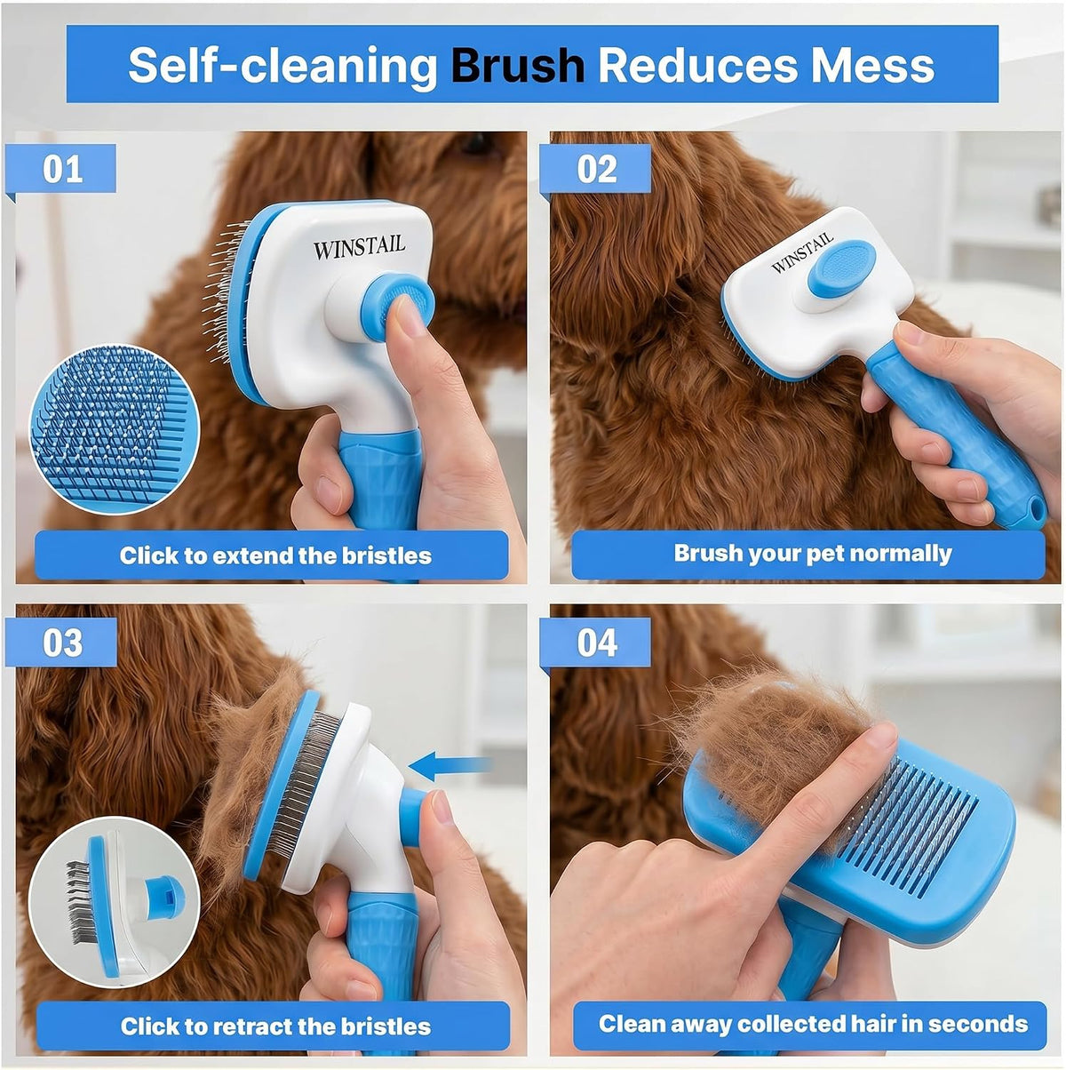Pet Hair Removal Glove & Dog Brush for Shedding Bundle – Dog Hair Remover, Cat Hair Remover, Self-Cleaning Dog Grooming Brush & Dematting Comb for Dogs, Cats & Rabbits (Blue)