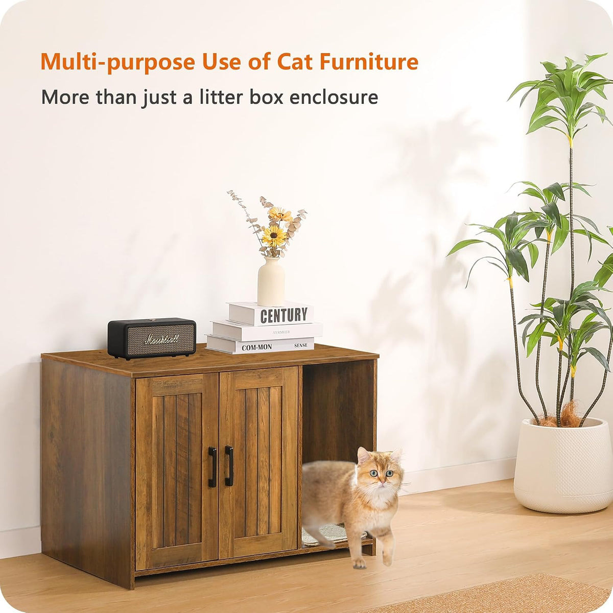 DWANTON Cat Litter Box Enclosure, with Scratching Mat, 27.6" x 18.2"x 19.6"