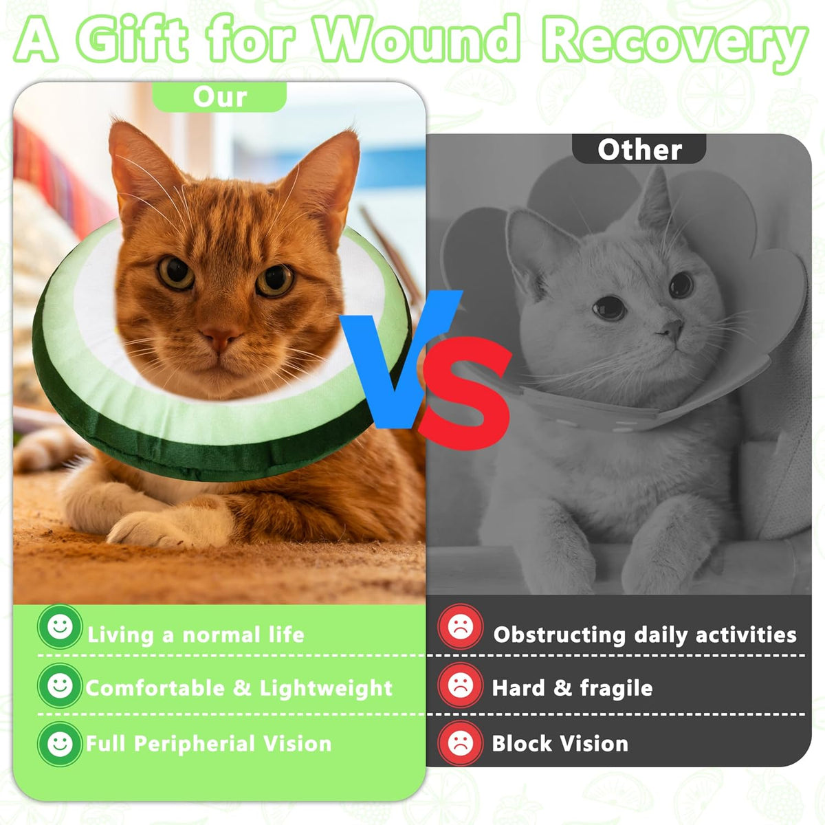 Cat Cone Collar Soft, Adjustable Cat Recovery Cone (Cucumber, S)
