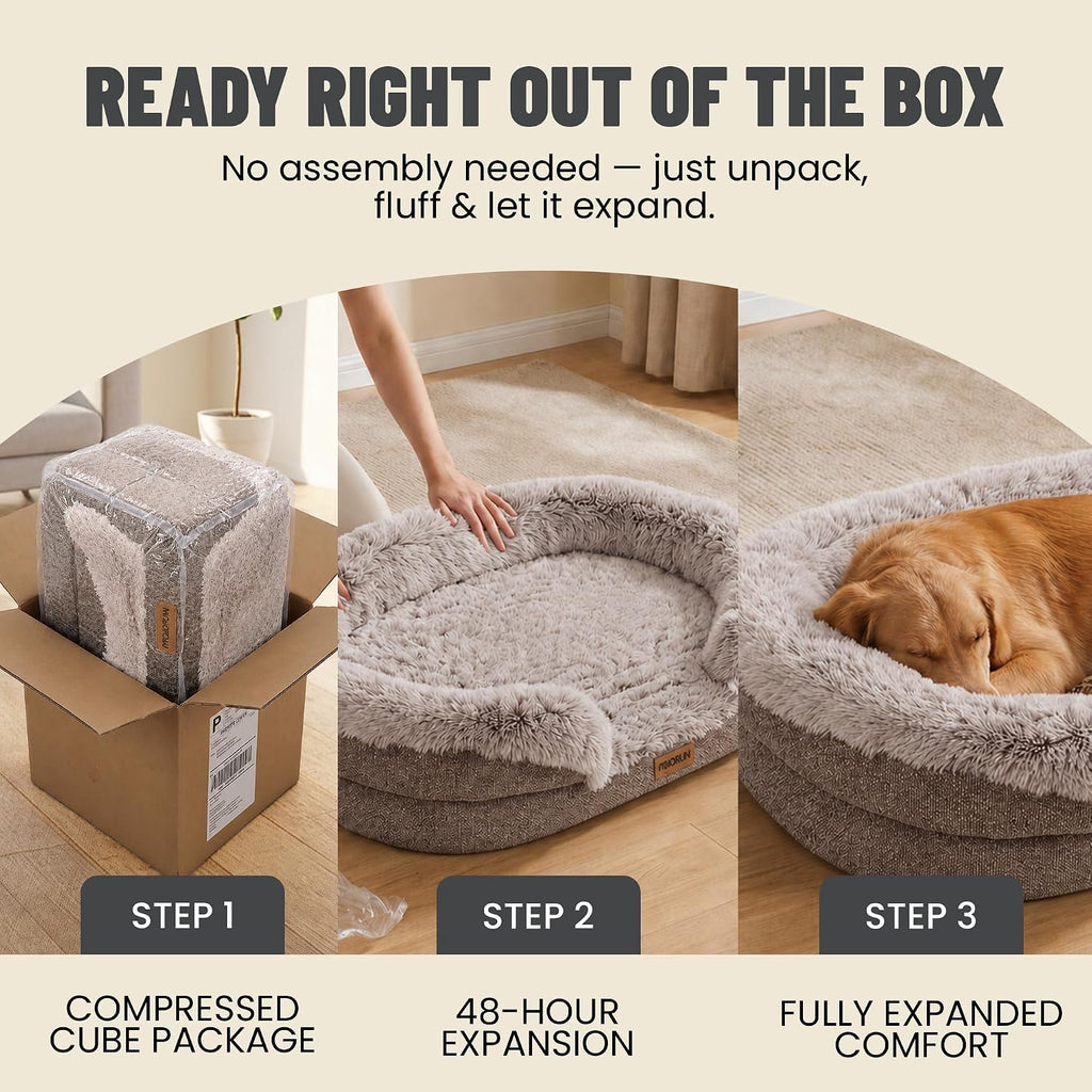 Miorun Fluffy Orthopedic Dog Beds Large Sized Dog, 43" Bolster Sofa Bed