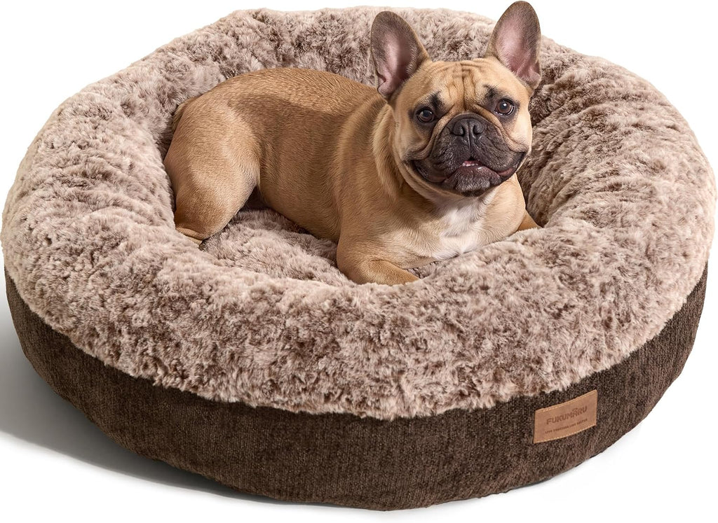 FUKUMARU Extra Thick Plush Dog Bed, Calming Donut, Anti-Anxiety & Washable