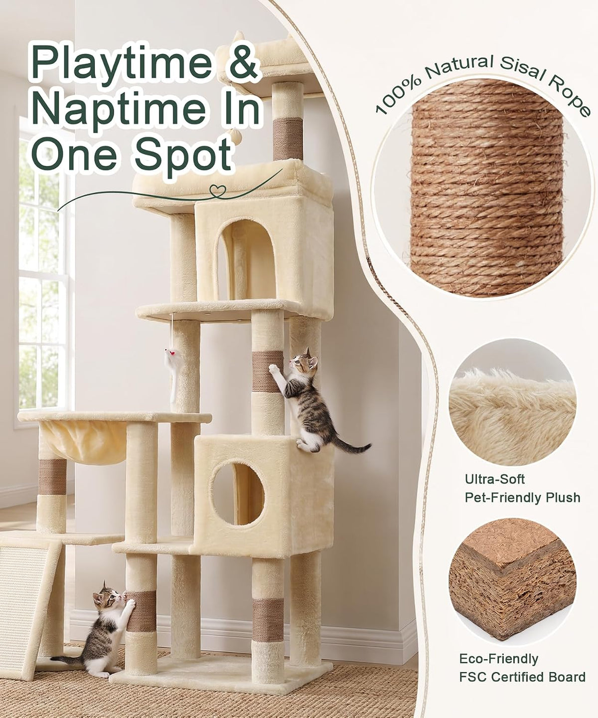 68 Inch Heavy Duty Cat Tree Tower for Indoor Cats Large Adult