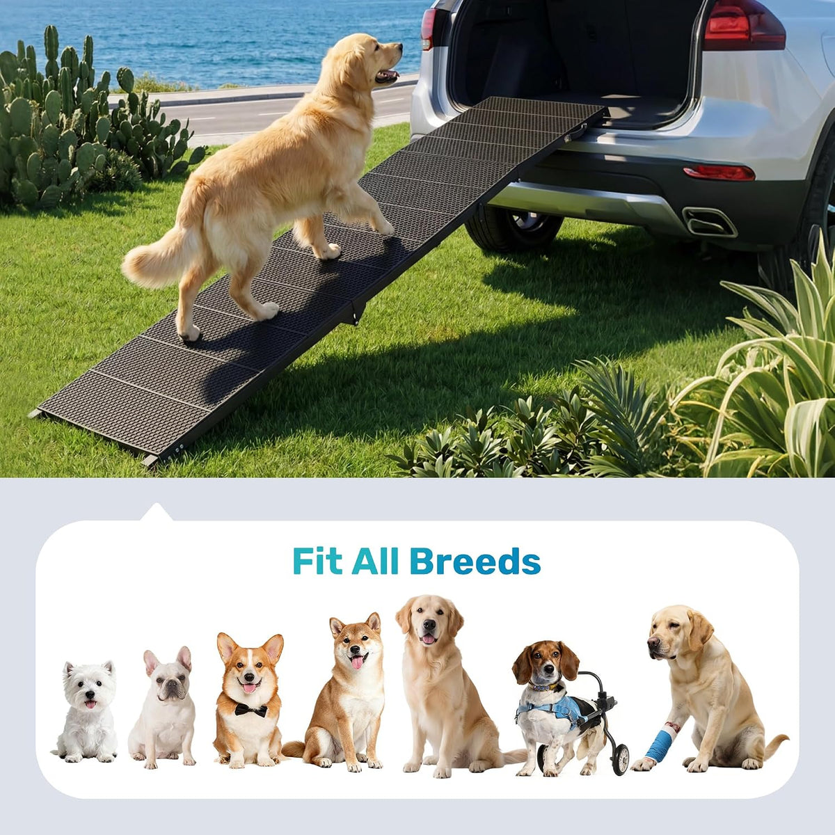 Heeyoo 91" Extra Long Dog Ramp for Car SUV Truck - 350Lbs Folding