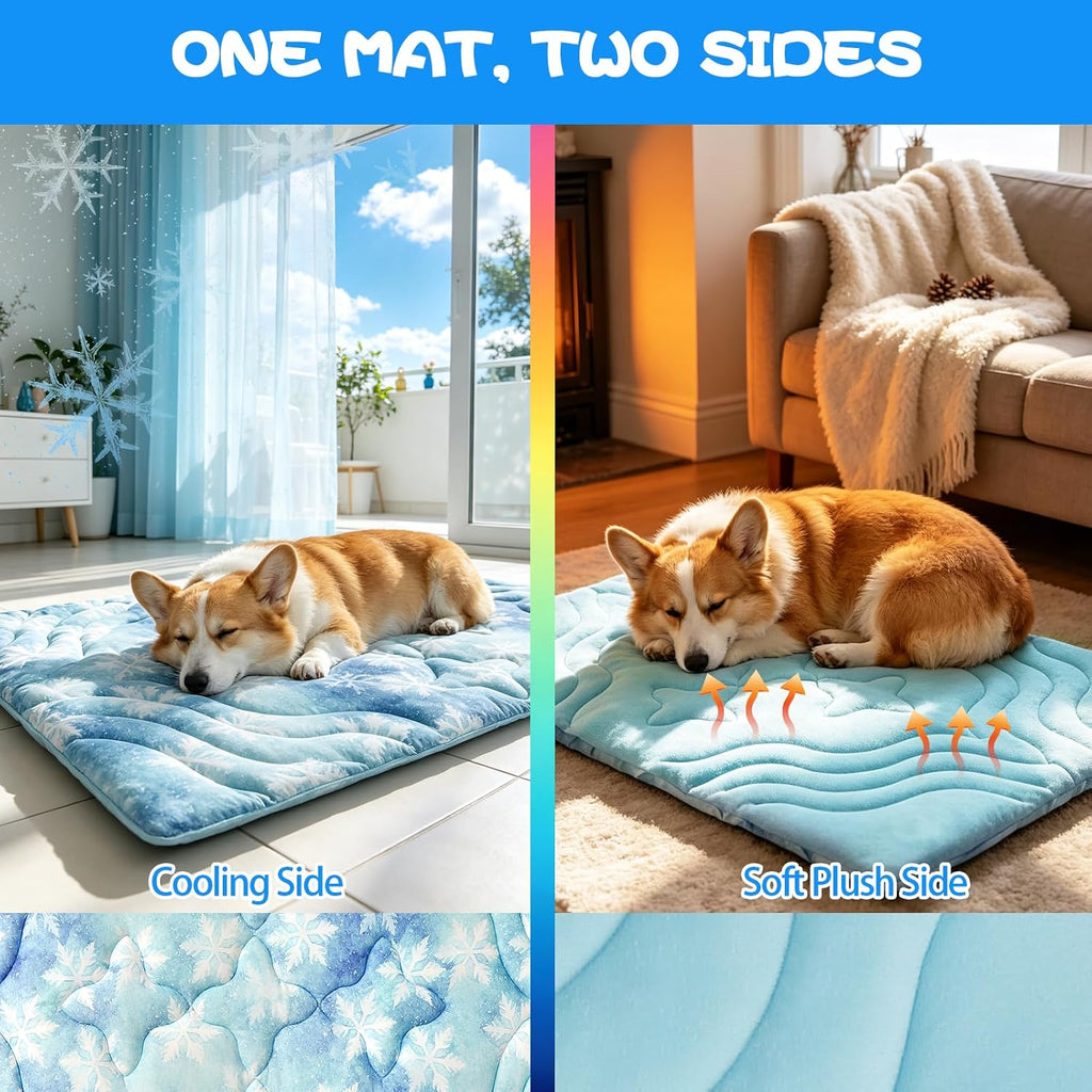 PAWCHIE Reversible Dog Bed Mat Dog Crate Pad,Washable Dog Sleeping Pad Mattress for Small to Large Dogs,Washable Pet Cooling&Warming Pad Blanket for Indoor Outdoor Floor,Car Seats,Sky Blue 36" x 23"