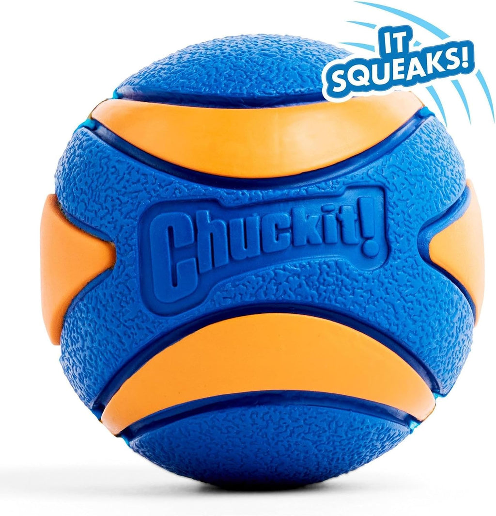 Chuckit! Ultra Squeaker Dog Ball - Extra Large Bouncy and Squeaky Pet Toy for Dogs 100+ lbs - Floats on Water - Durable Rubber - 3.5" Diameter - Size XL (Pack of 12)
