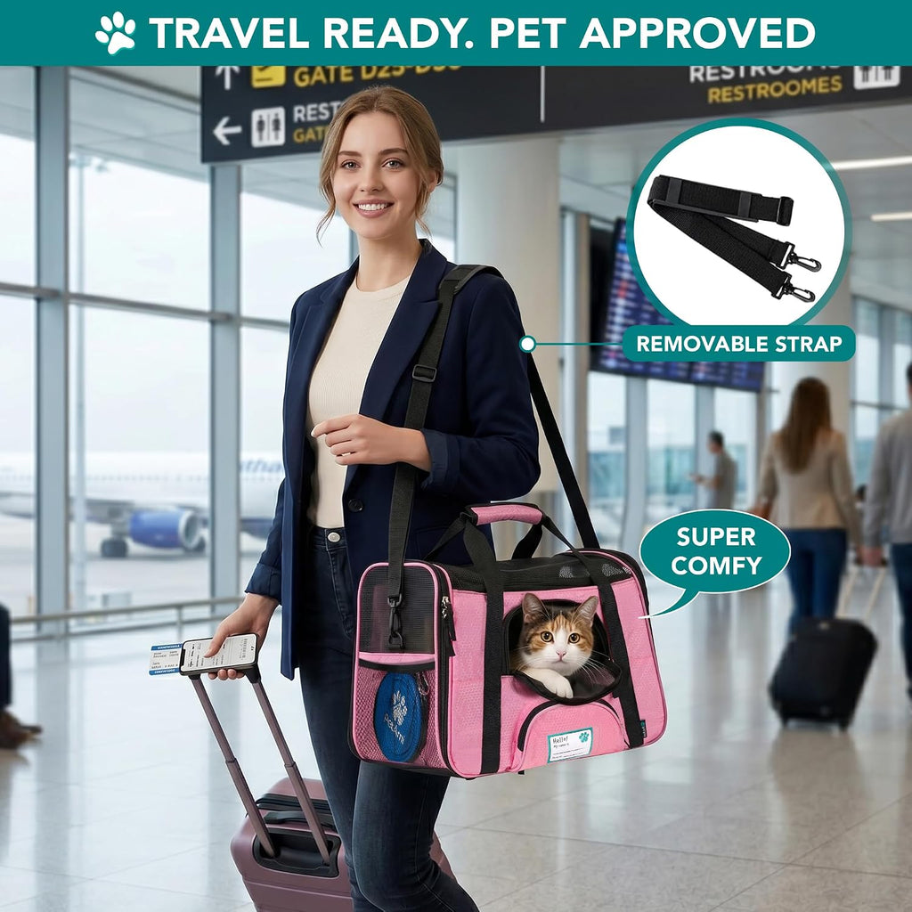 PetAmi Airline Approved Pet Carrier for Cats & Small Dogs, Small, Pink